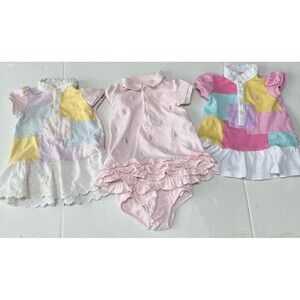 Lot of 3 Ralph Lauren Baby Girls Patchwork Polo Top Outfit Dresses Size 3M